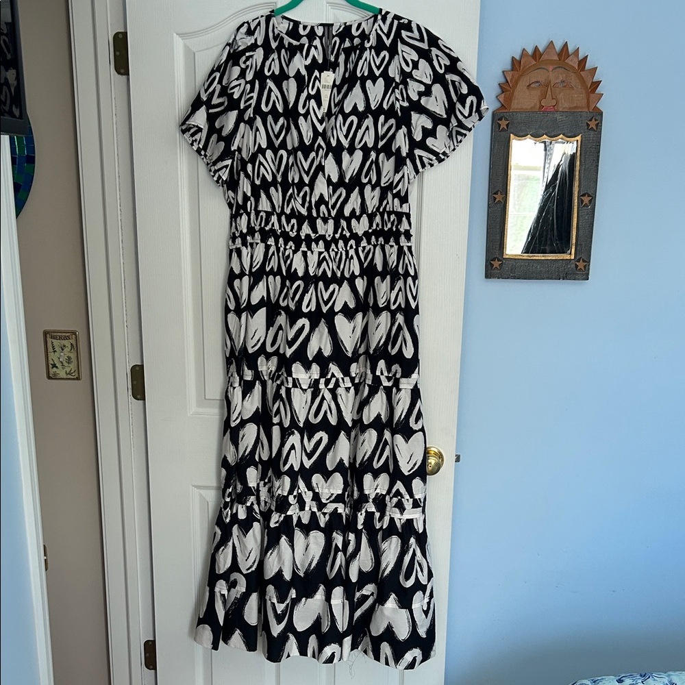 NWT Anthropology Somerset 1X Black and White Heart Maxi Dress